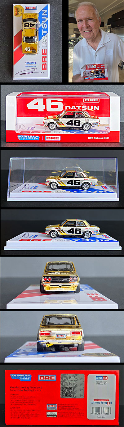 *NEW* Numbered & Autographed Limited Edition Pewter and Gold 1:64 BRE 60th Anniv Datsun 510